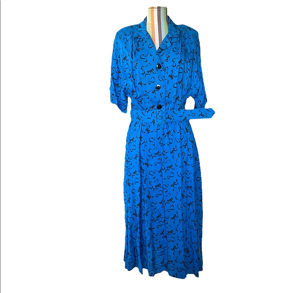Vintage 80’s Stuart Alan Ribbon Print Midi Dress 0516